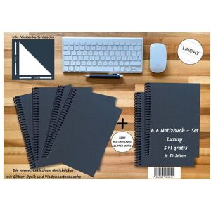 E&Z A 6 Notizbuch - Set, 4+2 gratis, Luxury 80 Seiten BLAU NEW LAPISLAZULI GLITTER-OPTIK, liniert Image