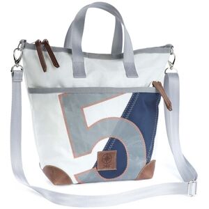 360° Taschen Deern Mini Schultertasche weiß / blau, Zahl hellgrau, Gurt grau mit Karabinern Image