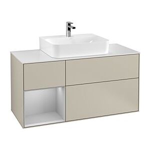 Villeroy und Boch Finion Waschtischunterschrank F161GJHH 120cm, Abdeckplatte white matt, Regal links Light grey matt, Sand Matt Lacquer Image
