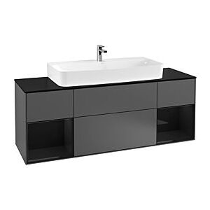 Villeroy und Boch Finion Waschtischunterschrank F212PHGK 160cm, Abdeckplatte black matt, Regale Glossy black lacquer, Anthracite matt Image