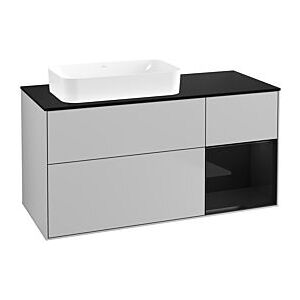 Villeroy und Boch Finion Waschtischunterschrank F692PHGJ 120x60,3x50,1cm, Regal rechts Glossy Black Lacquer, Light grey matt Image
