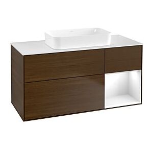 Villeroy und Boch Finion Waschtischunterschrank F711GFGN 120x60,3x50,1cm, Regal rechts Glossy white lacquer, Walnut veneer Image