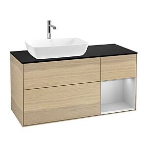 Villeroy und Boch Finion Waschtischunterschrank F812GJPC 120cm, Abdeckplatte black matt, Regale Light grey matt lacquer, Oak Veneer Image