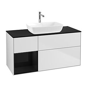 Villeroy und Boch Finion Waschtischunterschrank F822PHMT 120cm, Abdeckplatte black matt, Regale Glossy black lacquer, White matt lacquer Image