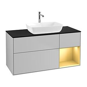 Villeroy und Boch Finion Waschtischunterschrank F832HFGJ 120cm, Abdeckplatte black matt, Regale Gold matt lacquer, Light grey matt Image