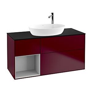 Villeroy und Boch Finion Waschtischunterschrank F942GJHB 120cm, Abdeckplatte black matt, Regale Light grey matt lacquer, Peony Matt Image