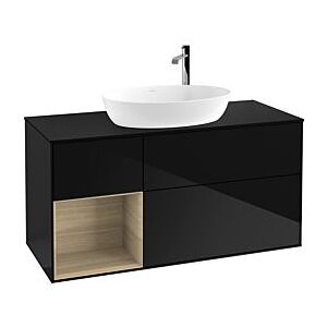 Villeroy und Boch Finion Waschtischunterschrank F942PCPH 120cm, Abdeckplatte black matt, Regale Oak Veneer, Glossy Black Lacquer Image