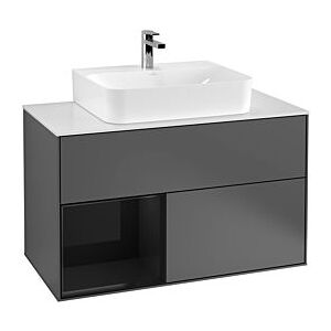 Villeroy und Boch Finion Waschtischunterschrank G111PHGK 100cm, Abdeckplatte white matt, Emotion, Regal links Glossy Black Lacquer, Anthracite matt Image