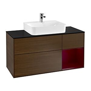 Villeroy und Boch Finion Waschtischunterschrank G172HBGN 120cm, Abdeckplatte black matt, Emotion, Regal rechts Peony, Walnut veneer Image