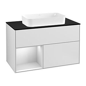 Villeroy und Boch Finion Waschtischunterschrank G242MTMT 100cm, Abdeckplatte black matt, Emotion, Regal links White matt lacquer, White matt lacquer Image