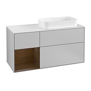 Villeroy und Boch Finion Waschtischunterschrank G271GNGJ 120cm, Abdeckplatte white matt, Emotion, Regal links Walnut veneer, Light grey matt Image