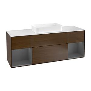 Villeroy und Boch Finion Waschtischunterschrank G331GKGN 160cm, Abdeckplatte white matt, Emotion, Regale Anthracite matt lacquer, Walnut veneer Image