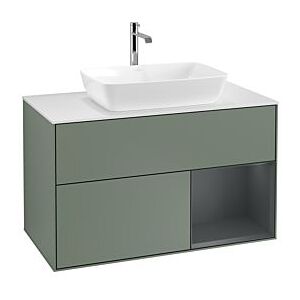 Villeroy und Boch Finion Waschtischunterschrank G781HGGM 100cm, Abdeckplatte white matt, Emotion, Regale Midnight matt lacquer, Olive Matt Lacquer Image