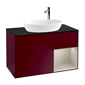 Villeroy und Boch Finion Waschtischunterschrank G902HHHB 100cm, Abdeckplatte black matt, Emotion, Regale sand matt lacquer, Peony Matt Image