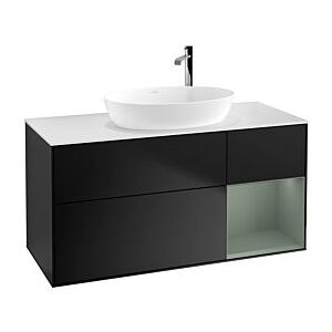 Villeroy und Boch Finion Waschtischunterschrank G951GMPD 120cm, Abdeckplatte white matt, Emotion, Regale Olive matt lacquer, Black matt lacquer Image