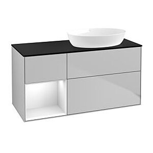 Villeroy und Boch Finion Waschtischunterschrank GA42GFGJ 120cm, Abdeckplatte black matt, Emotion, Regale Glossy white lacquer, Light grey matt Image