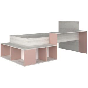 Vente-unique Kombi-Bett mit Stauraum und Schreibtisch - 90 x 200 cm - Naturfarben und Rosa - RIGALI Image