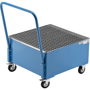 Fahrbare Auffangwanne aus Stahlblech, LxB 800 x 800 mm, 1 x 200-l-Fass stehend, blau RAL 5012 eurokraft basic Image