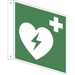 kaiserkraft Rettungszeichen, Automatisierter externer Defibrillator, VE 10 Stk, Aluminium, Fahnenschild, 200 x 200 mm Image