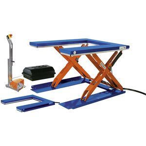 Flachform-Hubtisch, LxB 1350 x 1080 mm, Hubbereich bis 900 mm, Plattform U-Form, 230 V, mit Fuß-Bedienelement Edmolift Image