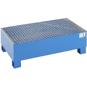Stahl-Auffangwanne für 200-l-Fässer, LxBxH 1200 x 800 x 360 mm, mit Zulassung, blau pulverbeschichtet, mit Gitterrost eurokraft basic Image