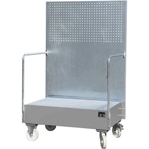 Fahrbare Auffangwanne mit Lochplattenwand, 2 x 200-l-Fass stehend nebeneinander, LxBxH 870 x 1290 x 2015 mm, mausgrau eurokraft pro Image