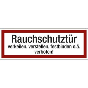 kaiserkraft Brandschutzkennzeichen für die Feuerwehr, Rauchschutztür verkeilen, verstellen, festbinden o. ä. verboten!, VE 10 Stk, Folie, LxH 210 x 74 mm Image