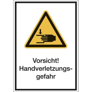 kaiserkraft Kombischilder mit Text für Warnkennzeichen, Vorsicht! Handverletzungsgefahr, VE 10 Stk, Folie, LxH 210 x 297 mm Image