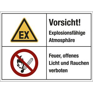kaiserkraft Kombischilder, Vorsicht! Explosionsfähige Atmosphäre / Feuer, offenes, Licht und Rauchen verboten, VE 10 Stk, Folie, LxH 200 x 150 mm Image