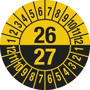 kaiserkraft Prüfplakette, Mehrjahreszahlen, Dokumentenfolie, Ø 30 mm, VE 10 Stk, 26/27, gelb Image
