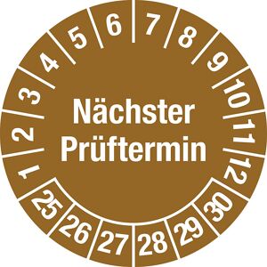 kaiserkraft Nächster Prüftermin, Mehrjahreszahlen, Dokumentenfolie, Ø 25 mm, VE 10 Stk, 25 - 30, braun Image