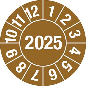 kaiserkraft Prüfplakette, Jahreszahl 4-stellig, Dokumentenfolie, Ø 15 mm, 2025, braun Image