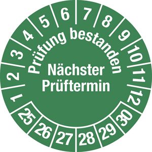 kaiserkraft Prüfung bestanden, Dokumentenfolie, Ø 30 mm, VE 10 Stk, 25 - 30, grün Image