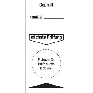 kaiserkraft Prüfplakette/Grundplakette, Folie, Geprüft gemäß, VE 10 Stk, LxH 40 x 90 mm Image