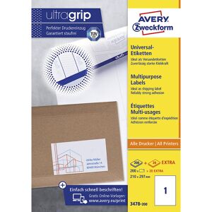 kaiserkraft Universaletiketten permanent, weiß, LxB 210 x 297 mm, 200 Bögen Image