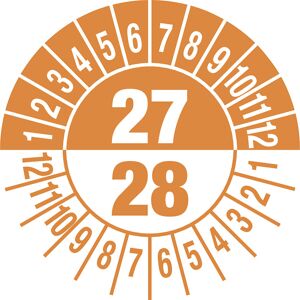 kaiserkraft Prüfplakette, Mehrjahreszahlen, Dokumentenfolie, Ø 25 mm, VE 10 Stk, 27/28, orange Image