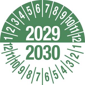 kaiserkraft Prüfplakette, Mehrjahreszahlen, grün, Dokumentenfolie, Ø 35 mm, VE 10 Stk, 2029/2030 Image