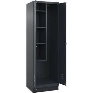 Putzmittelspind Classic PLUS, 1 Abteil, Trennwand mittig, verkürzt, grau, B 600 mm, mit Bodensockel, Drehriegel C+P Image