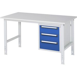 kaiserkraft Arbeitstisch mit Schubladenschrank, Unterbau-Container mit 3 Schubladen 2 x 150, 1 x 180 mm, BxT 1500 x 800 mm, M-Platte, Stärke 22 mm Image