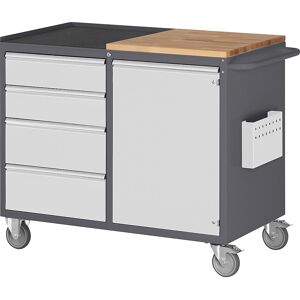 Kompaktwerkbänke, fahrbar, 4 Schubladen, 1 Tür, Arbeitsfläche Holz / Metall, anthrazit / lichtgrau RAU Image