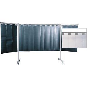 kaiserkraft Schweißer-Schutzwand fahrbar, 3-teilige Ausführung, HxB 1930 x 3800 mm, mit Lamellenvorhang, glasklar Image