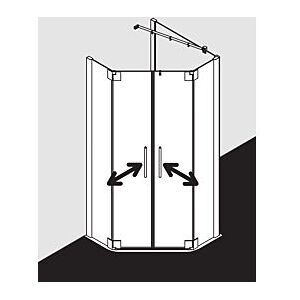 Kermi Pasa XP Fünfeck-Duschkabine Pendeltür PXF47090181UK 90x90x185cm, silber mattglanz, ESG SR Opaco Image