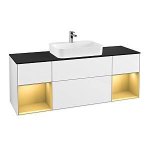 Villeroy und Boch Finion Waschtischunterschrank G452HFGF 160cm, Abdeckplatte black matt, Emotion, Regale Gold matt lacquer, Glossy white lacquer Image