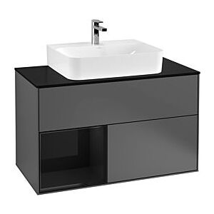 Villeroy und Boch Finion Waschtischunterschrank F112PHGK 100cm, Abdeckplatte white matt, Regal links Glossy Black Lacquer, Anthracite matt Image