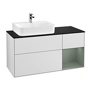 Villeroy und Boch Finion Waschtischunterschrank F152GMMT 120cm, Abdeckplatte black matt, Regal rechts Olive Matt Lacquer, White matt lacquer Image
