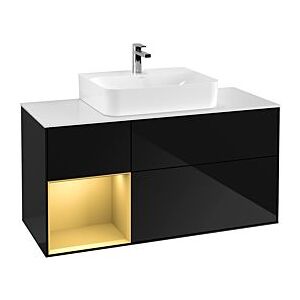 Villeroy und Boch Finion Waschtischunterschrank F161HFPH 120cm, Abdeckplatte white matt, Regal links Gold matt, Glossy Black Lacquer Image