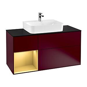 Villeroy und Boch Finion Waschtischunterschrank F162HFHB 120cm, Abdeckplatte black matt, Regal links Gold matt, Peony Matt Image