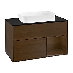 Villeroy und Boch Finion Waschtischunterschrank F252GNGN 100x60,3cm, Abdeckplatte black matt, Regal rechts Walnut veneer, Walnut veneer Image
