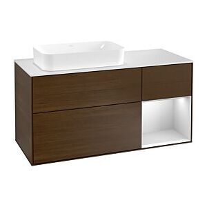 Villeroy und Boch Finion Waschtischunterschrank F281MTGN 120cm, Abdeckplatte white matt, Regal rechts White matt lacquer, Walnut veneer Image