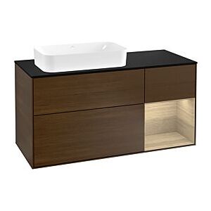 Villeroy und Boch Finion Waschtischunterschrank F282PCGN 120cm, Abdeckplatte black matt, Regal rechts Oak Veneer, Walnut veneer Image
